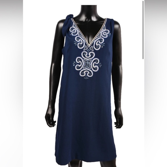 Lilly Pulitzer PENELOPE SHIFT DRESS True Navy Embroidered Jeweled 10 - Picture 2 of 4